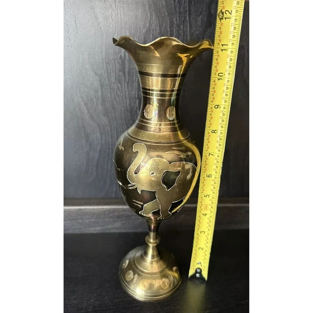 Vtg Brass Vase India 11